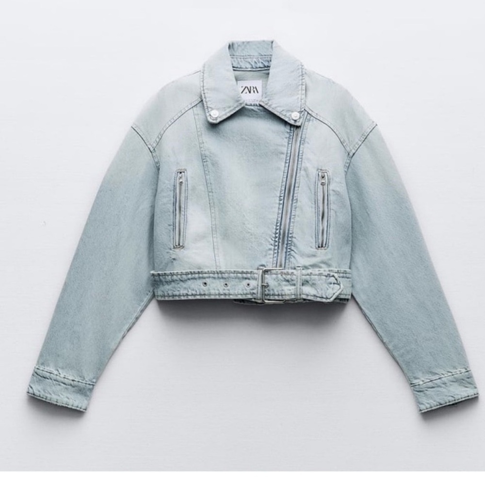 Zara Light Blue cropped Denim Jacket